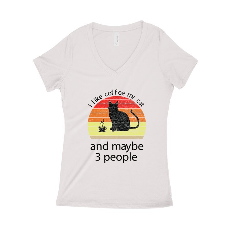 I Love Cat and Coffee Női póló V kivágott