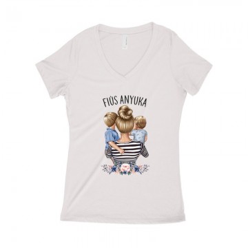Fiús Anyuka (Gyerekekkel) Női póló V kivágott