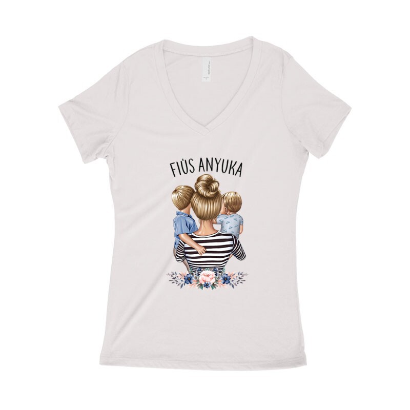Fiús Anyuka (Gyerekekkel) Női póló V kivágott