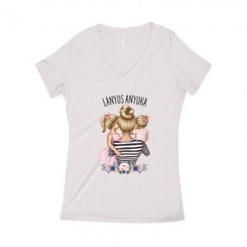 Lányos Anyuka (Gyerekekkel) Női póló V kivágott