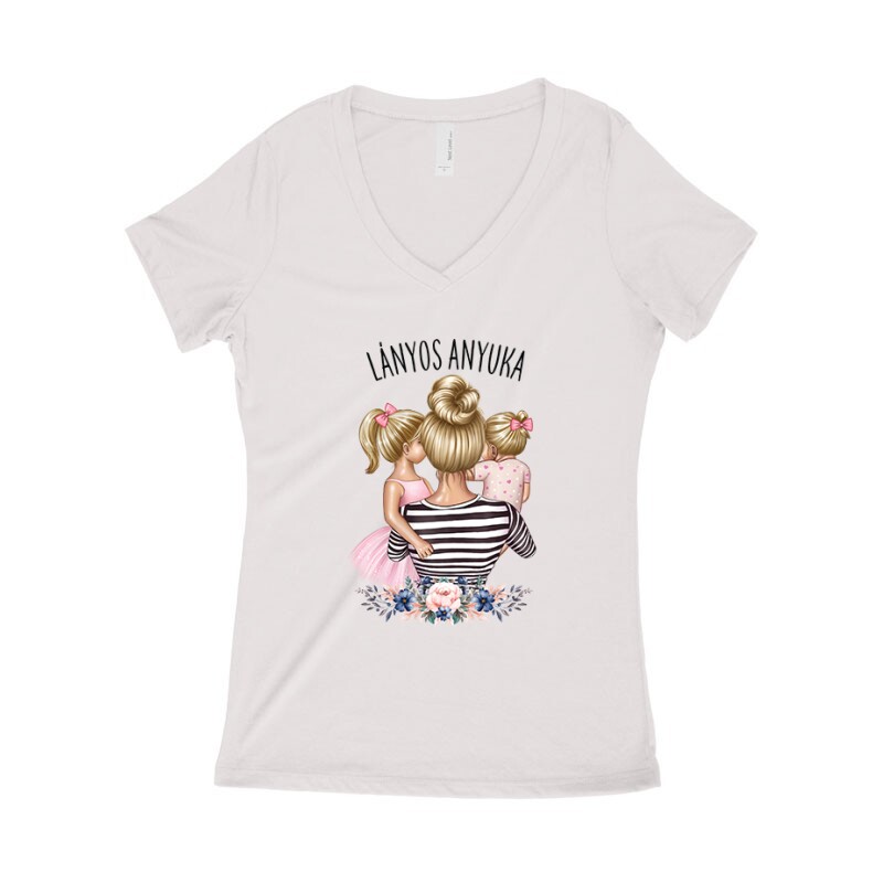 Lányos Anyuka (Gyerekekkel) Női póló V kivágott