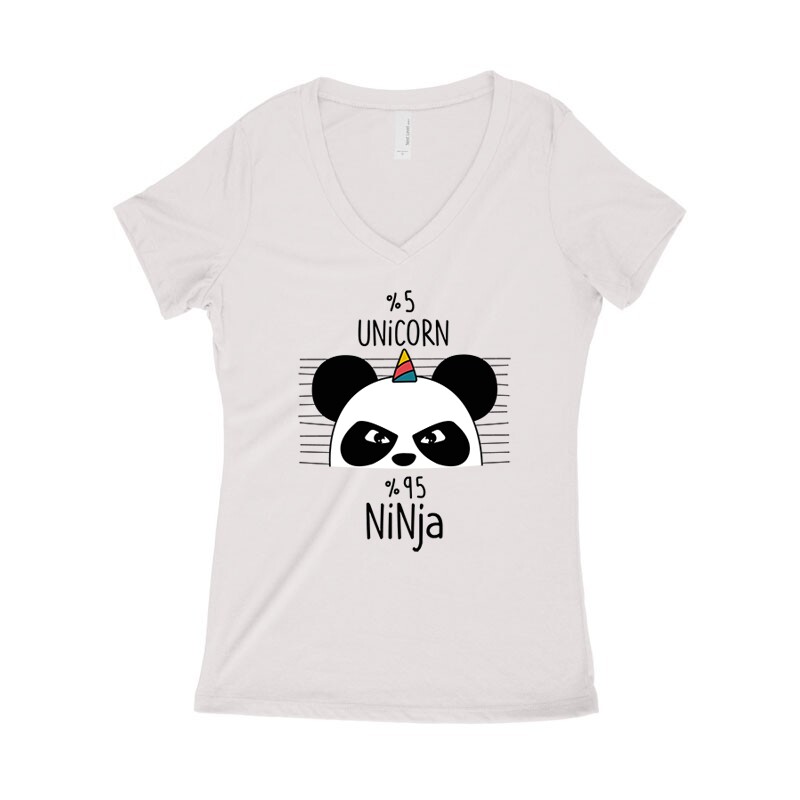 5% Unicorn Panda Női póló V kivágott