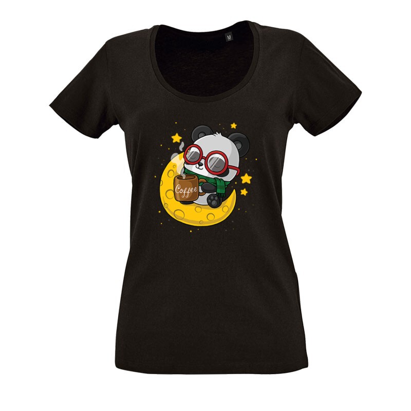 Panda Coffee O nyakú női póló
