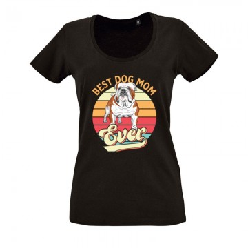 Best Dogmom Retro - Angol Bulldog O nyakú női póló