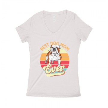 Best Dogmom Retro - Angol Bulldog Női póló V kivágott