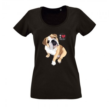 I Love English Bulldog O nyakú női póló