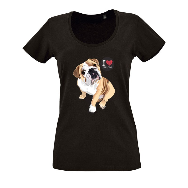 I Love English Bulldog O nyakú női póló