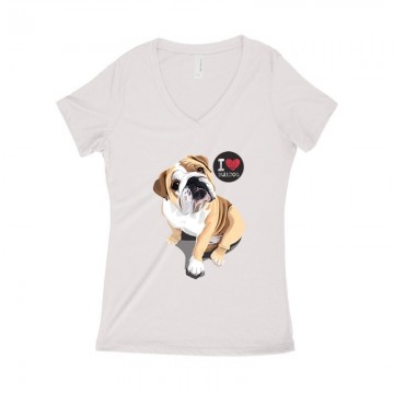 I Love English Bulldog Női póló V kivágott