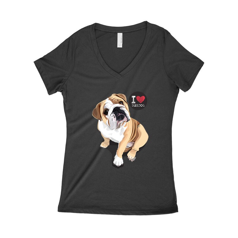 I Love English Bulldog Női póló V kivágott