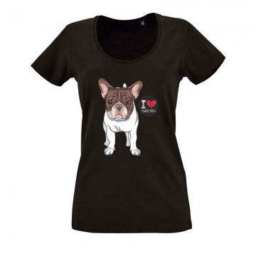 I Love French Bulldog O nyakú női póló