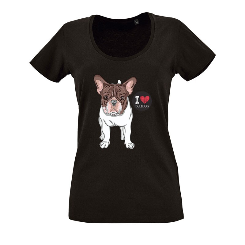 I Love French Bulldog O nyakú női póló