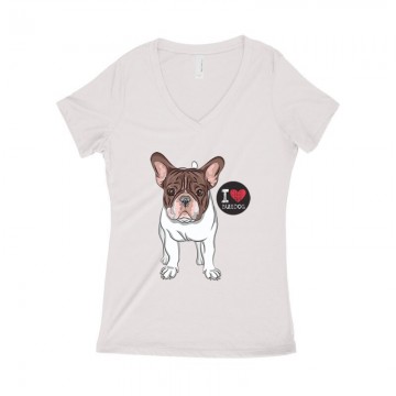 I Love French Bulldog Női póló V kivágott
