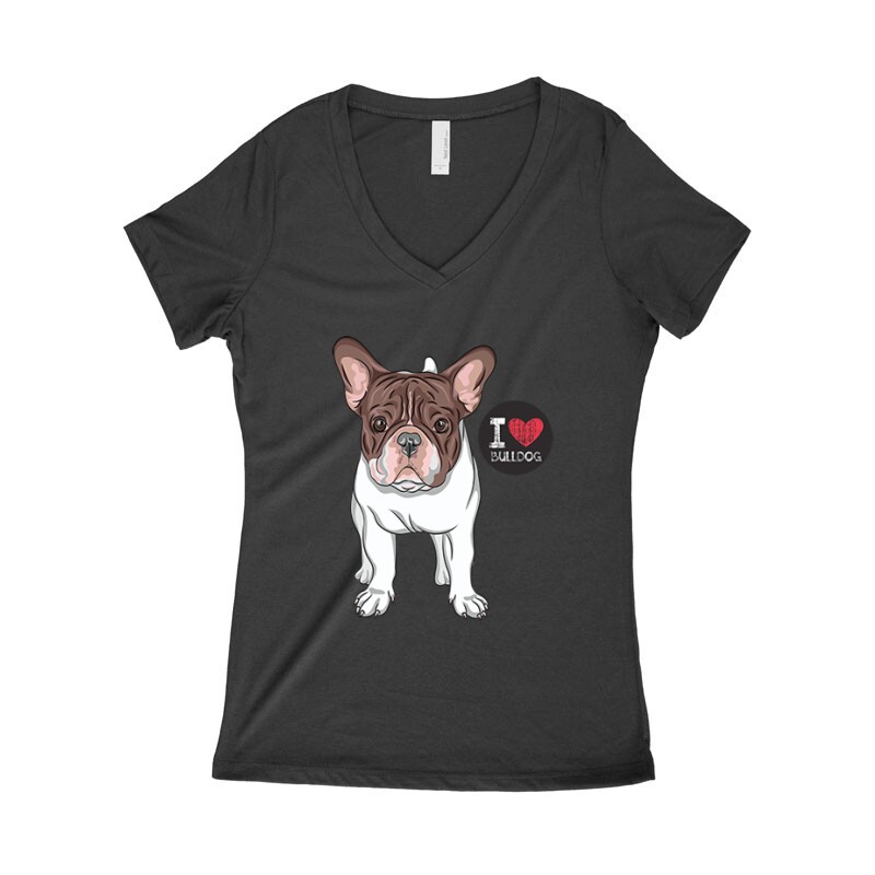 I Love French Bulldog Női póló V kivágott