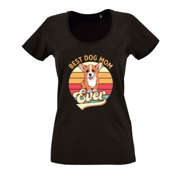 Best Dogmom Retro - Corgi O nyakú női póló