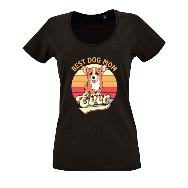 Best Dogmom Retro - Corgi O nyakú női póló