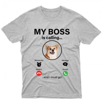 My Boss Calling Corgi Férfi póló