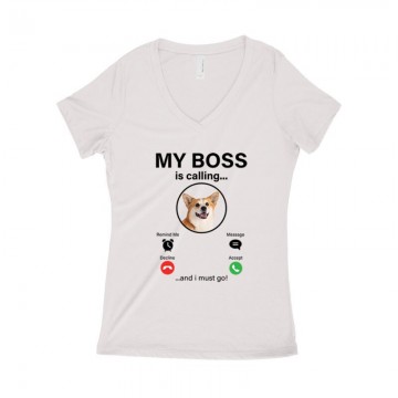 My Boss Calling Corgi Női póló V kivágott