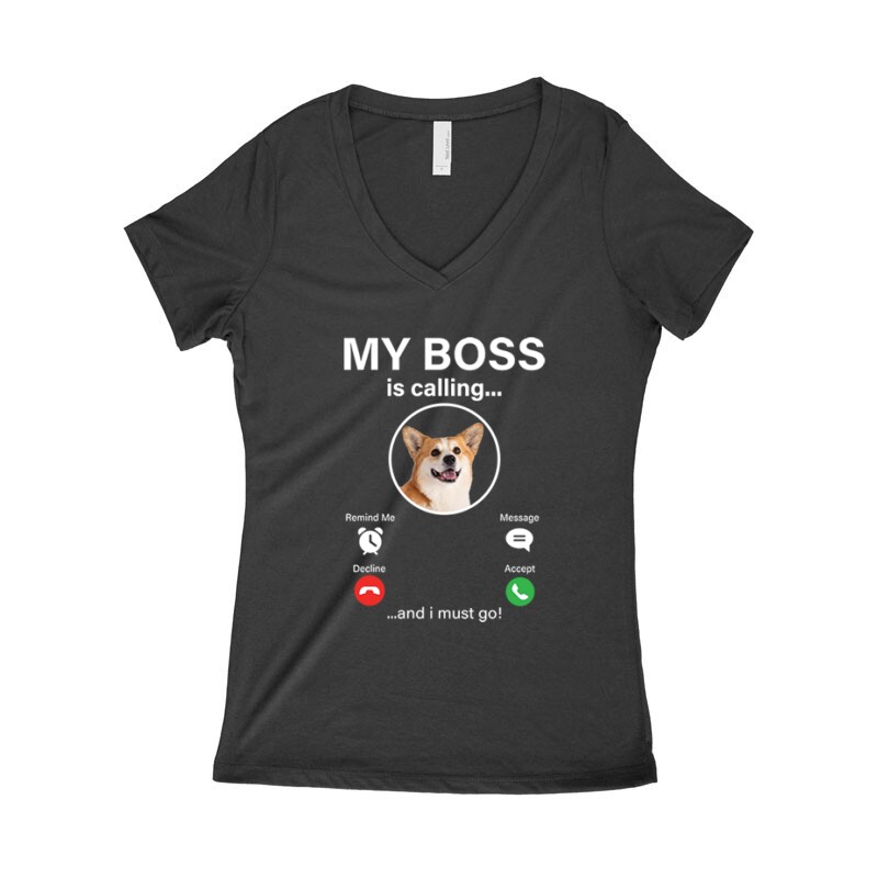 My Boss Calling Corgi Női póló V kivágott