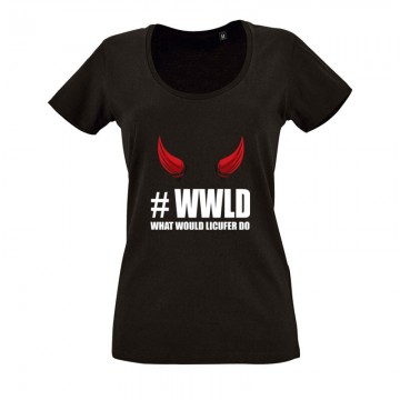 What would Lucifer do? O nyakú női póló