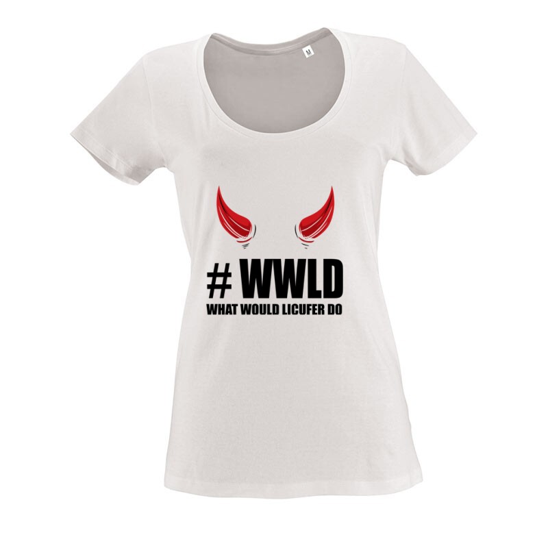 What would Lucifer do ? O nyakú női póló
